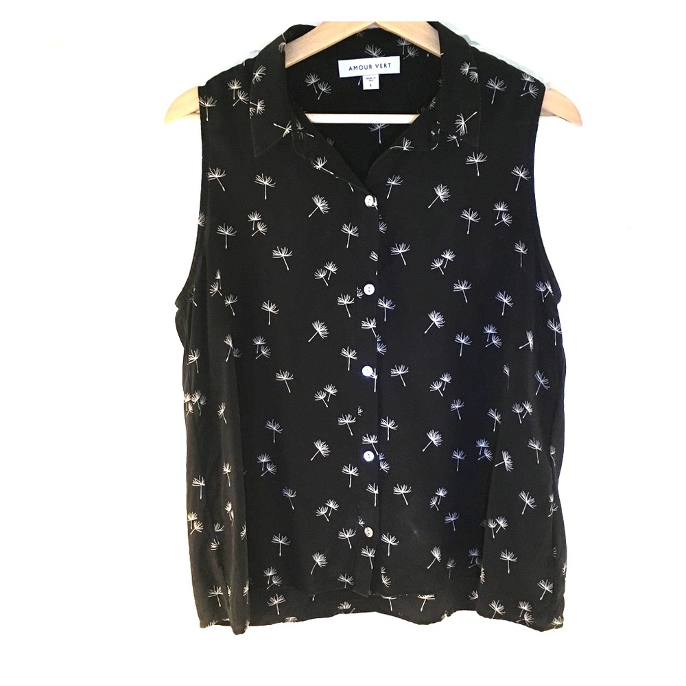 Amour Vert Riley Print Sleeveless Silk Blouse
